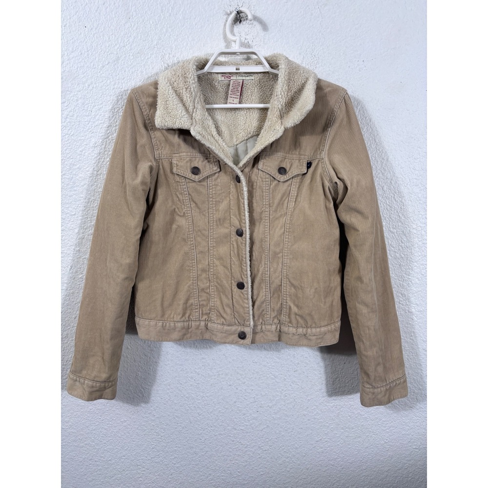 Abercrombie & Fitch Corduroy Jacket Juniors L Tan Sherpa‎ Vintage Y2K Trucker